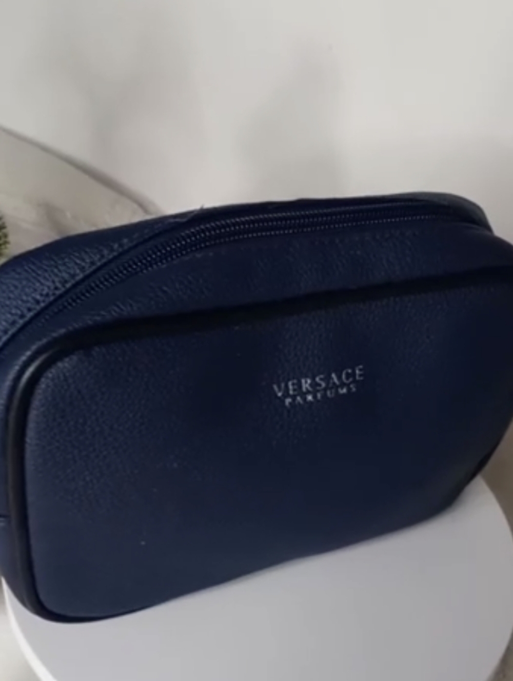 Versace Collection Navy Blue Pebbled Cosmetic Bag - Picture 2 of 6